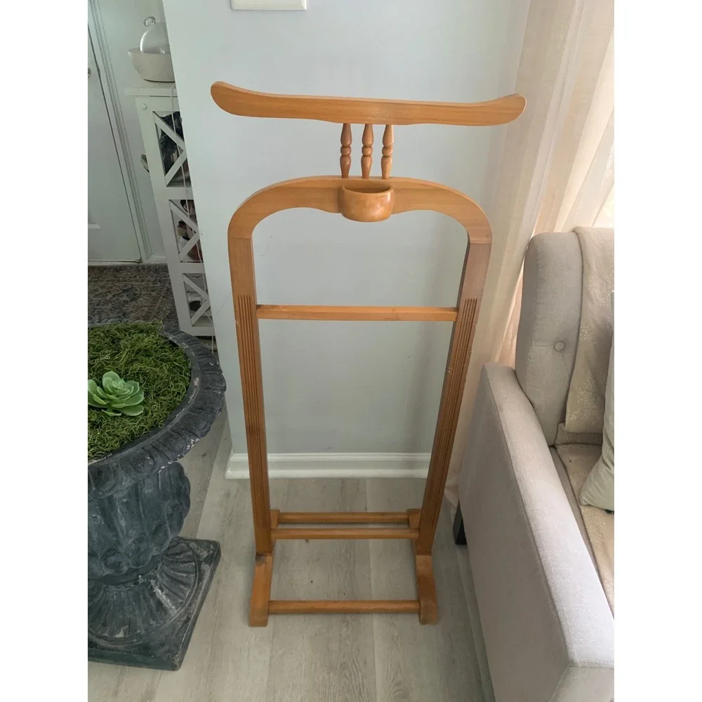 Vintage Wooden Suit Valet Stand Trouser Rack Accessory Tray Mid‎ Century Style
